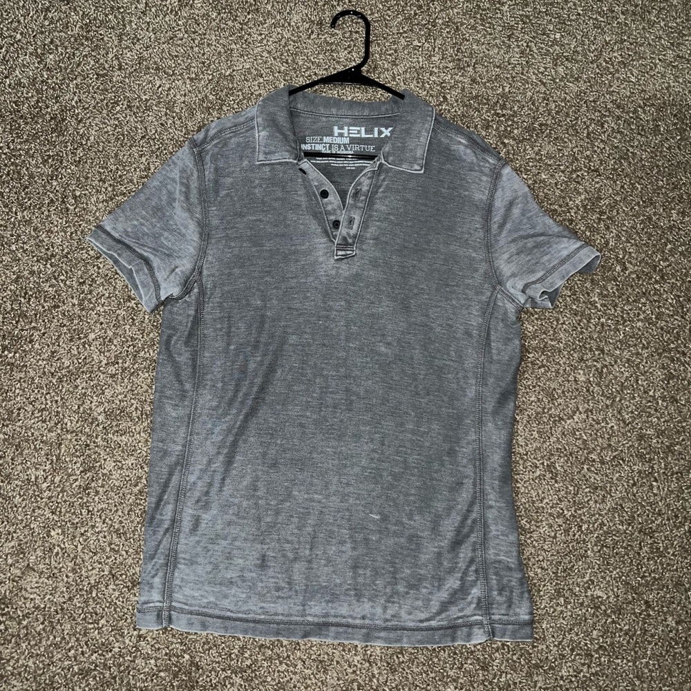 Helix Grey Vintage Distressed Details Stretchy Polo Dress Shirt